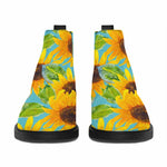 Blue Watercolor Sunflower Pattern Print Flat Ankle Boots