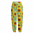 Blue Watercolor Sunflower Pattern Print Fleece Lined Knit Pants