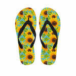 Blue Watercolor Sunflower Pattern Print Flip Flops