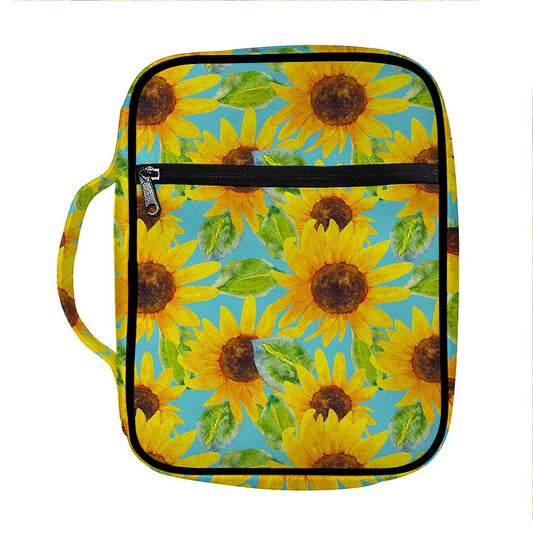 Blue Watercolor Sunflower Pattern Print Front Pocket Bible Bag