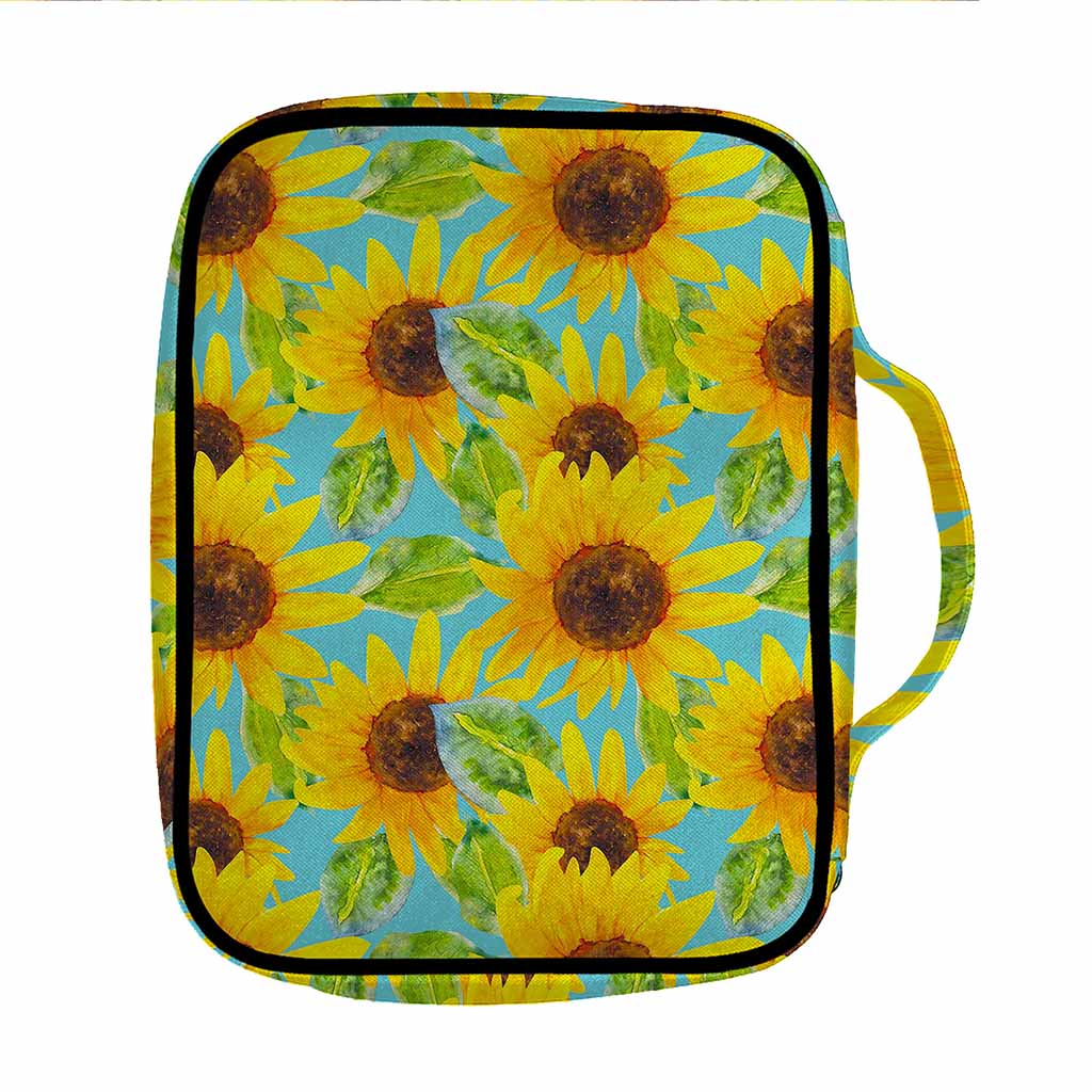 Blue Watercolor Sunflower Pattern Print Front Pocket Bible Bag