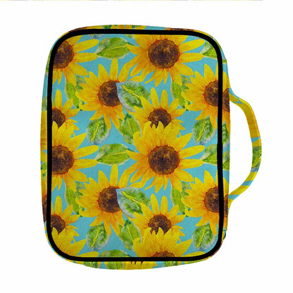 Blue Watercolor Sunflower Pattern Print Front Pocket Bible Bag