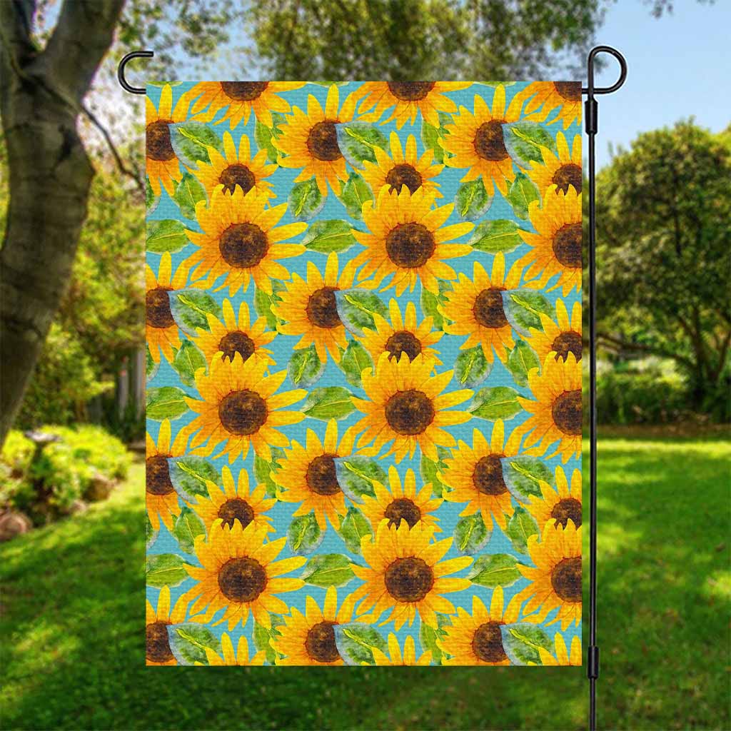 Blue Watercolor Sunflower Pattern Print Garden Flag