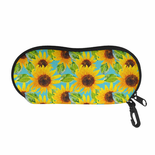 Blue Watercolor Sunflower Pattern Print Glasses Case