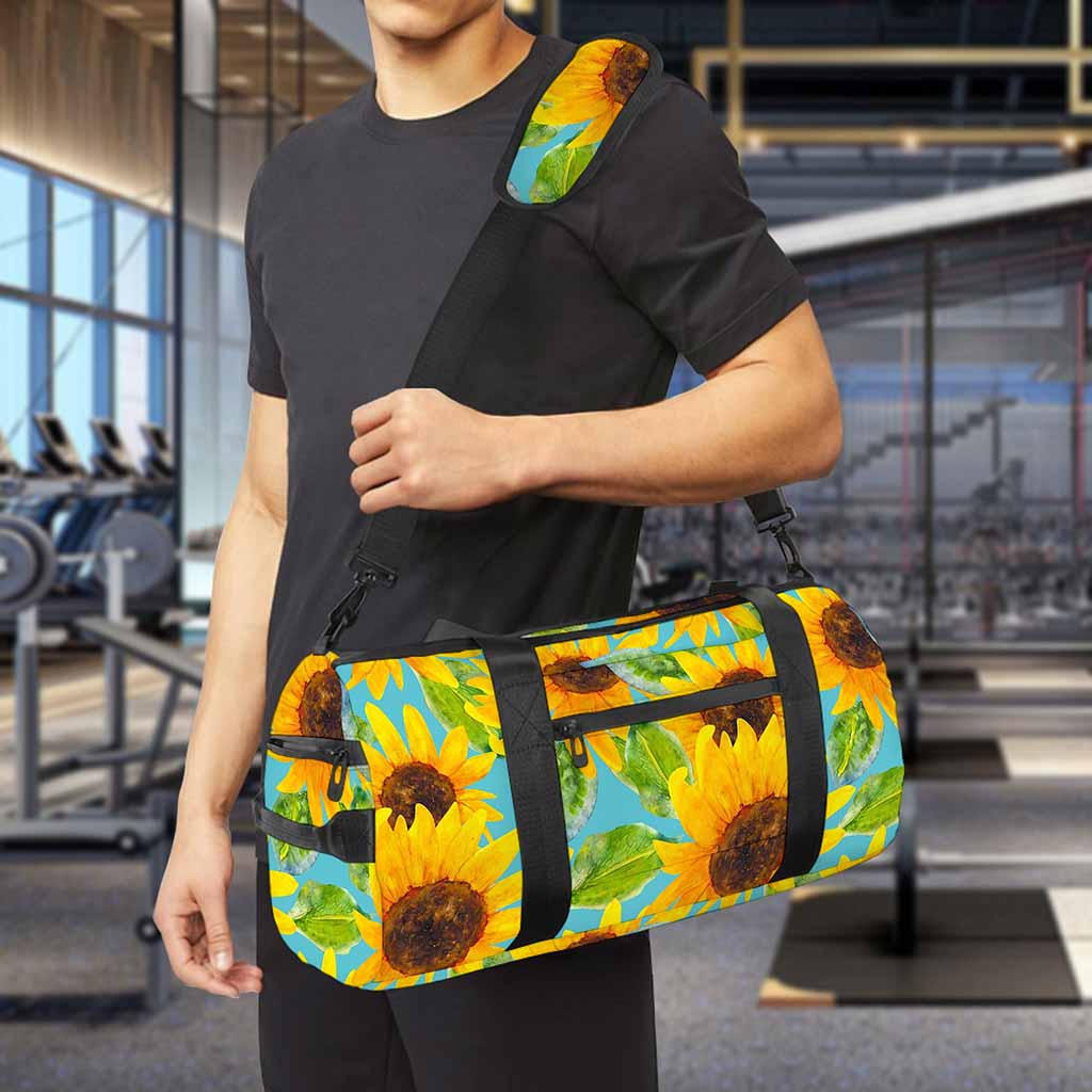 Blue Watercolor Sunflower Pattern Print Gym Bag