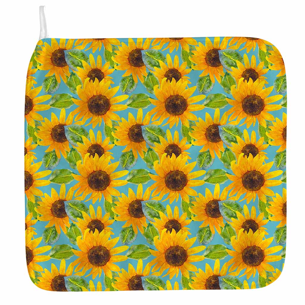Blue Watercolor Sunflower Pattern Print Hand Towel