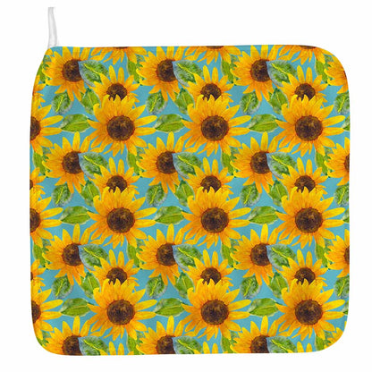 Blue Watercolor Sunflower Pattern Print Hand Towel