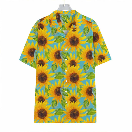 Blue Watercolor Sunflower Pattern Print Hawaiian Shirt