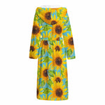 Blue Watercolor Sunflower Pattern Print Hooded Bathrobe