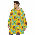 Blue Watercolor Sunflower Pattern Print Hoodie Blanket