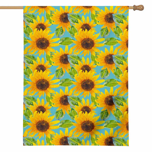 Blue Watercolor Sunflower Pattern Print House Flag