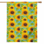 Blue Watercolor Sunflower Pattern Print House Flag