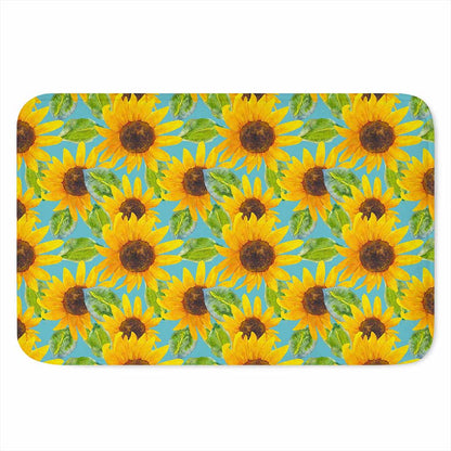 Blue Watercolor Sunflower Pattern Print Indoor Door Mat