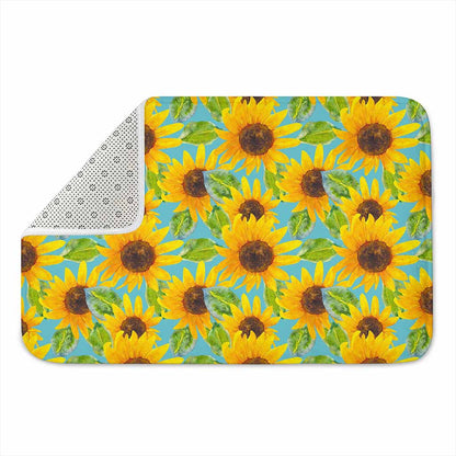 Blue Watercolor Sunflower Pattern Print Indoor Door Mat