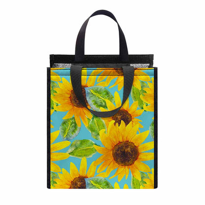 Blue Watercolor Sunflower Pattern Print Insulated Lunch Tote