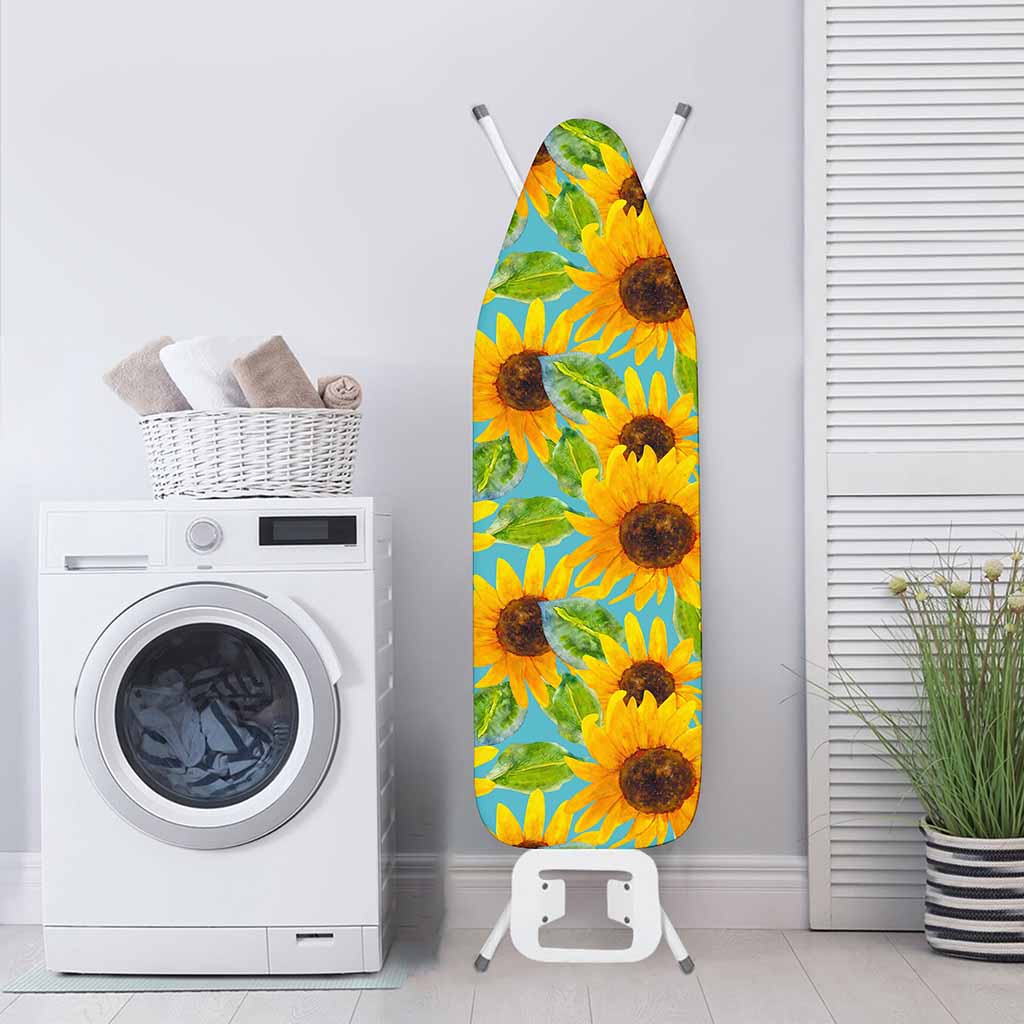 Blue Watercolor Sunflower Pattern Print Ironing Board Cover