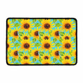 Blue Watercolor Sunflower Pattern Print Kitchen Mat