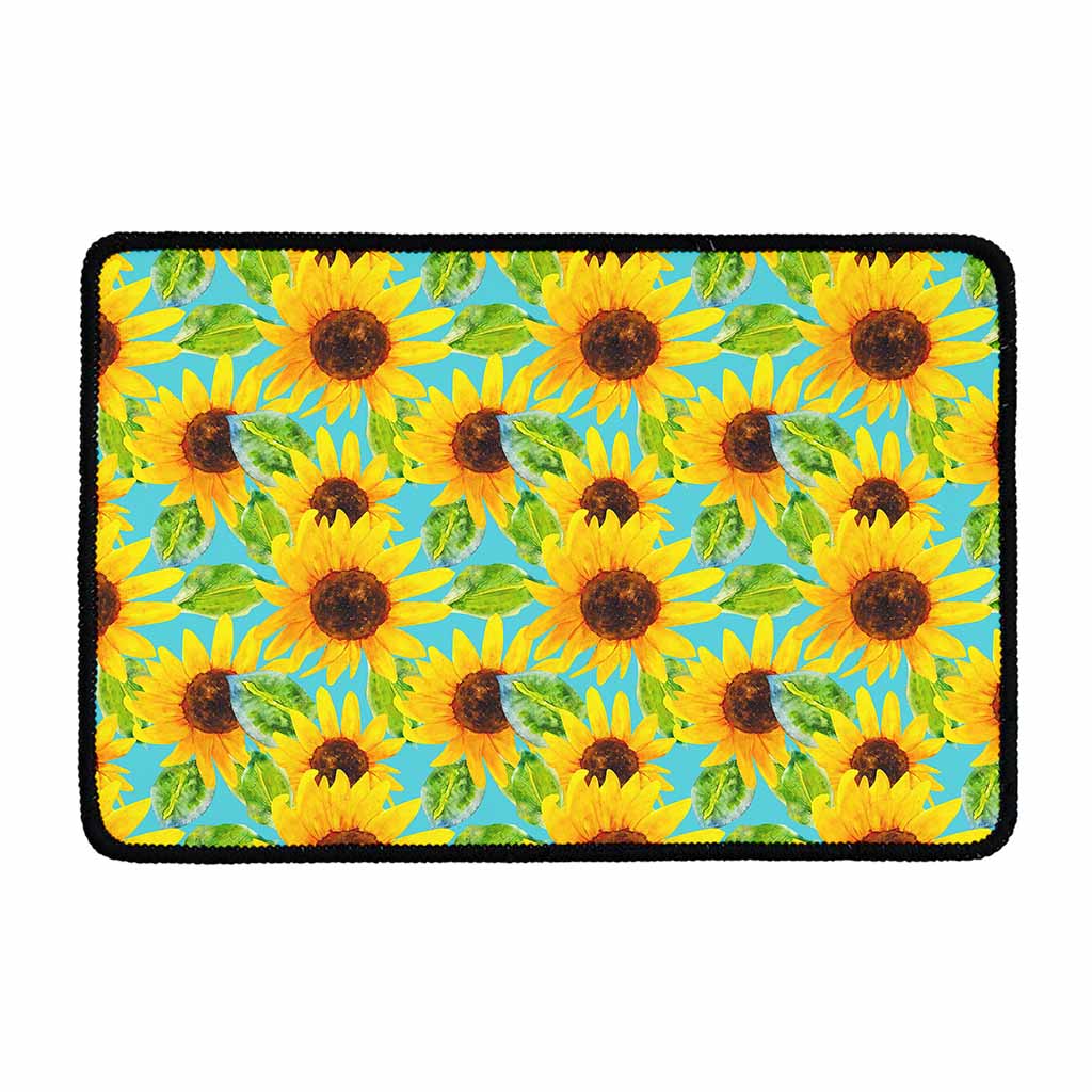 Blue Watercolor Sunflower Pattern Print Kitchen Mat