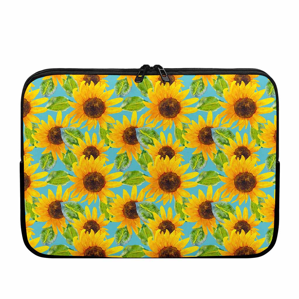 Blue Watercolor Sunflower Pattern Print Laptop Sleeve