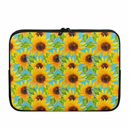 Blue Watercolor Sunflower Pattern Print Laptop Sleeve