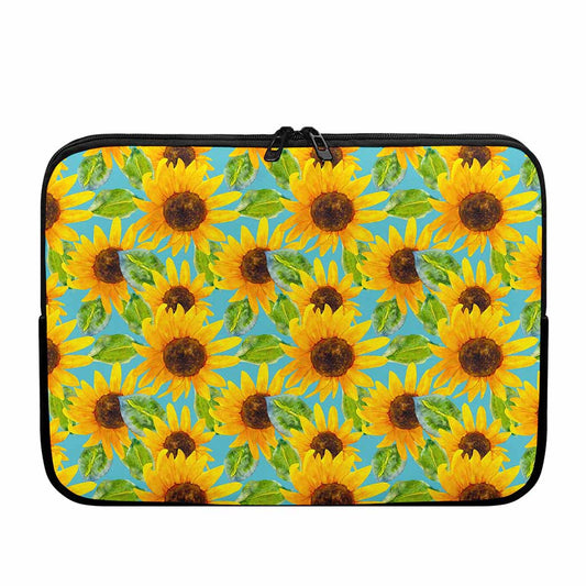 Blue Watercolor Sunflower Pattern Print Laptop Sleeve