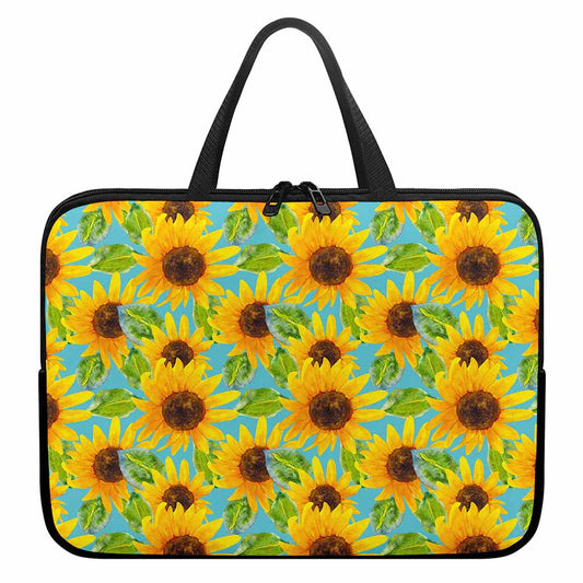 Blue Watercolor Sunflower Pattern Print Laptop Sleeve With Handle