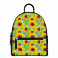 Blue Watercolor Sunflower Pattern Print Leather Backpack