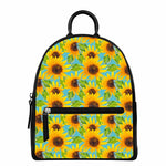 Blue Watercolor Sunflower Pattern Print Leather Backpack