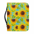 Blue Watercolor Sunflower Pattern Print Leather Bible Cover