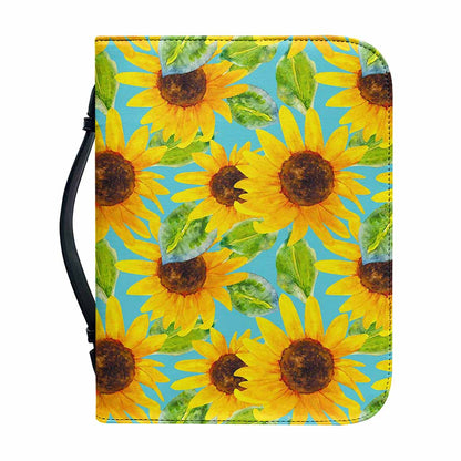 Blue Watercolor Sunflower Pattern Print Leather Bible Cover