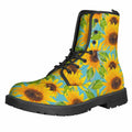 Blue Watercolor Sunflower Pattern Print Lace-Up Boots