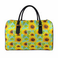 Blue Watercolor Sunflower Pattern Print Leather Duffel Bag