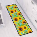 Blue Watercolor Sunflower Pattern Print Long Kitchen Mat
