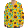 Blue Watercolor Sunflower Pattern Print Long Sleeve Baseball Jersey