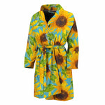 Blue Watercolor Sunflower Pattern Print Men's Bathrobe