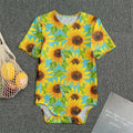 Blue Watercolor Sunflower Pattern Print Men's Bodysuit
