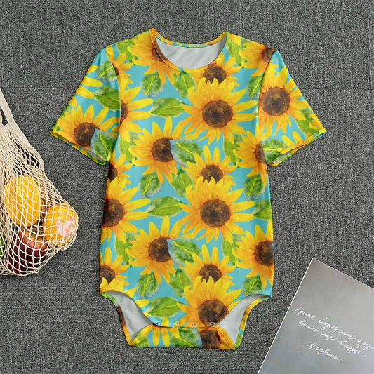 Blue Watercolor Sunflower Pattern Print Men's Bodysuit