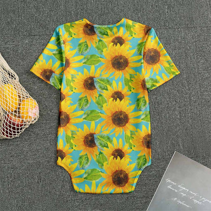 Blue Watercolor Sunflower Pattern Print Men's Bodysuit