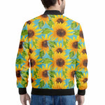 Blue Watercolor Sunflower Pattern Print Men's Bomber Jacket