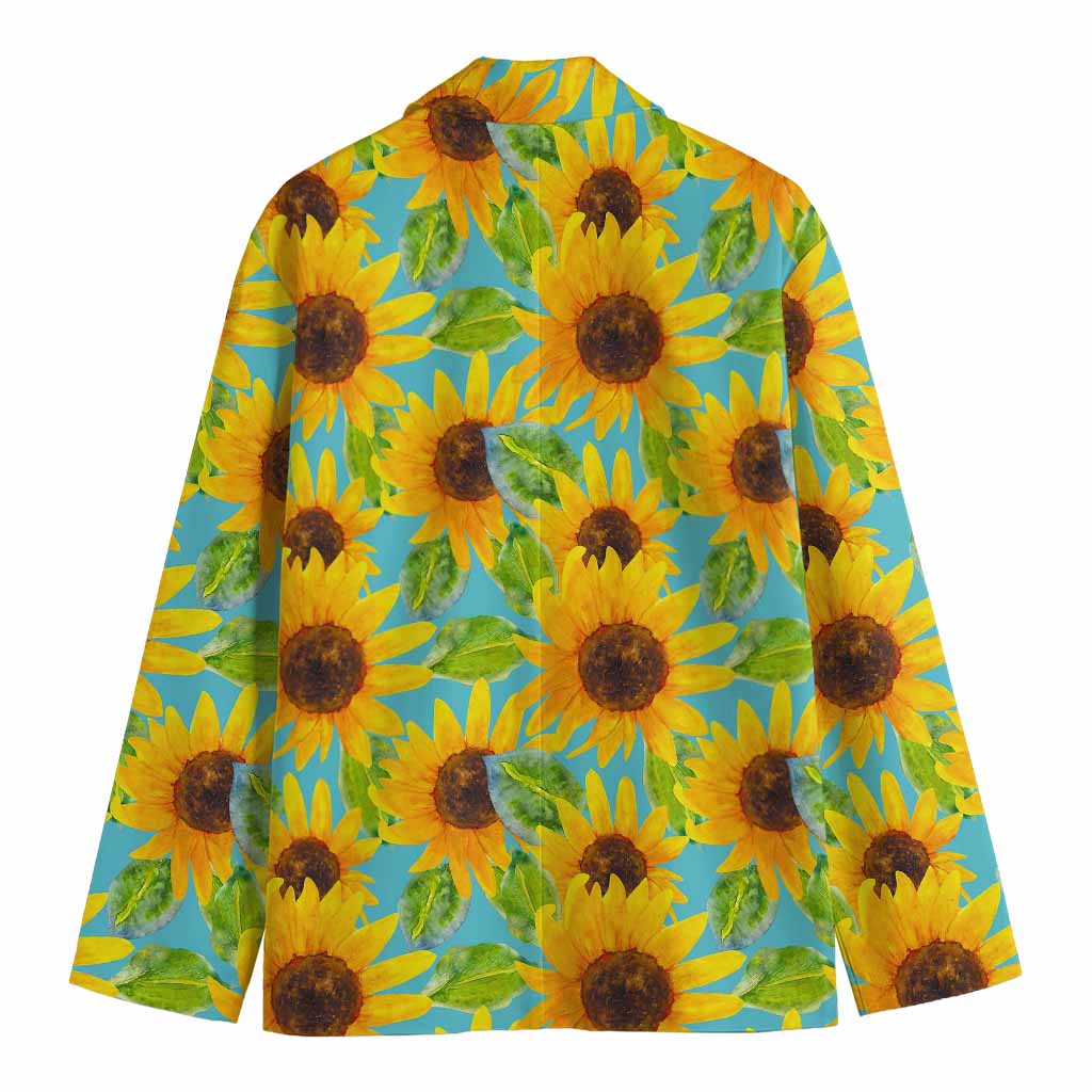 Blue Watercolor Sunflower Pattern Print Men's Cotton Blazer