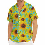 Blue Watercolor Sunflower Pattern Print Men's Deep V-Neck Shirt
