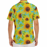Blue Watercolor Sunflower Pattern Print Men's Deep V-Neck Shirt