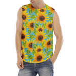 Blue Watercolor Sunflower Pattern Print Men's Fitness Tank Top