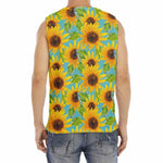 Blue Watercolor Sunflower Pattern Print Men's Fitness Tank Top