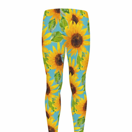 Blue Watercolor Sunflower Pattern Print Men's leggings