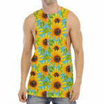 Blue Watercolor Sunflower Pattern Print Men's Muscle Tank Top