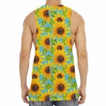 Blue Watercolor Sunflower Pattern Print Men's Muscle Tank Top