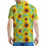 Blue Watercolor Sunflower Pattern Print Men's Polo Shirt