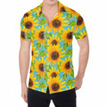 Blue Watercolor Sunflower Pattern Print Men's Shirt