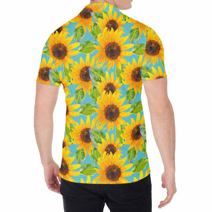 Blue Watercolor Sunflower Pattern Print Men's Shirt
